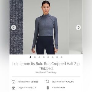 (56)lululemon rulu run Heathered True Navy Cropped Jacket